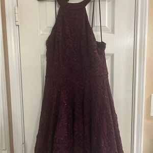 Elegant Burgundy Lace Halter Dress